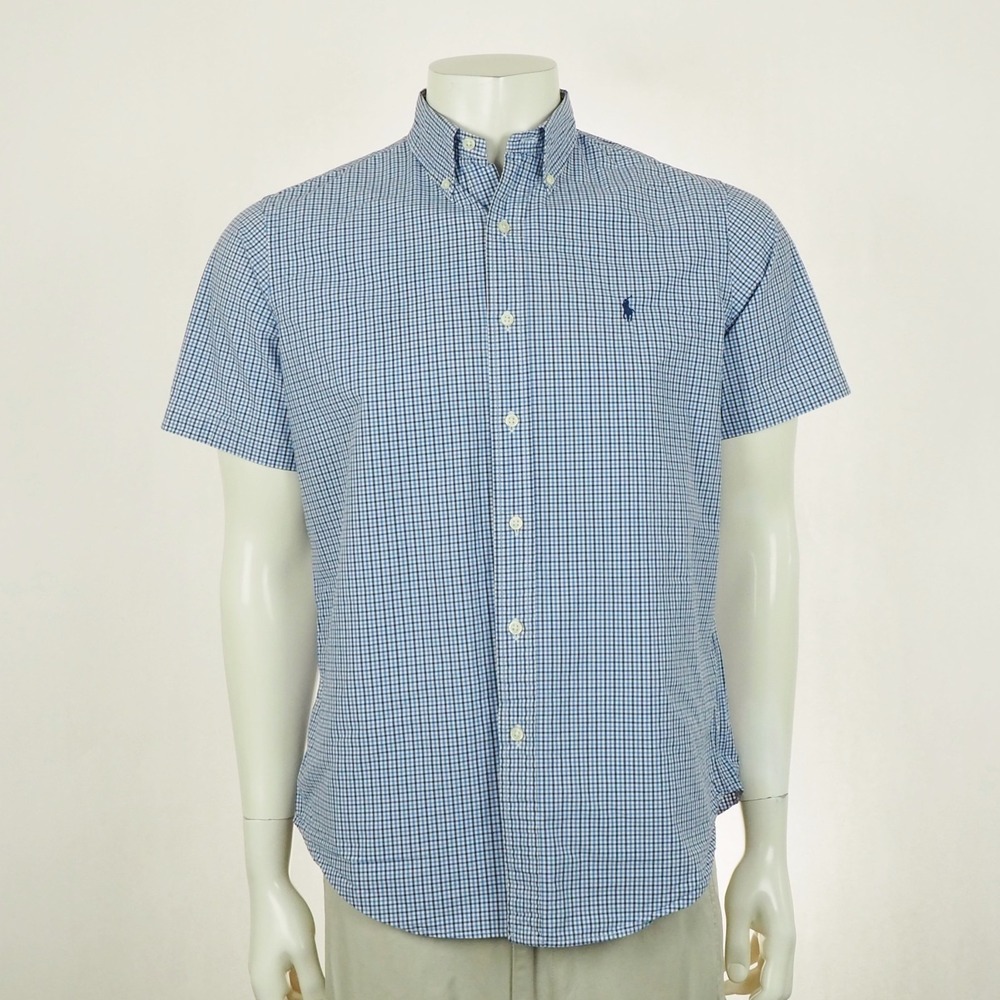 Polo Ralph Lauren Button Down Shirt Mens Medium Blue Gingham RL Pony Cotton